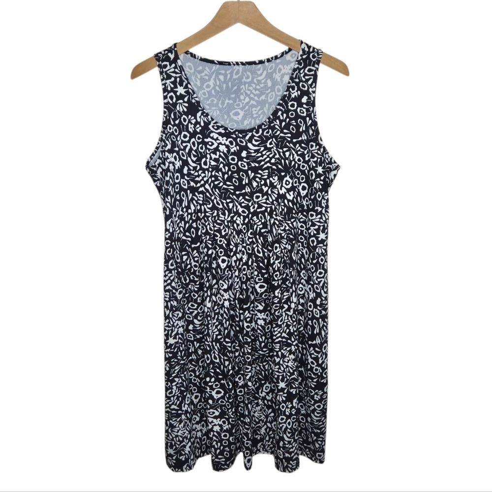 Black & White Abstract Floral Print Buttery Soft Tank Dress Size Large